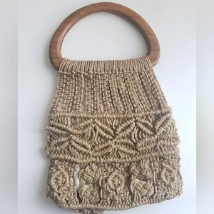 Vintage | Macrame Handbag with Wood Handles